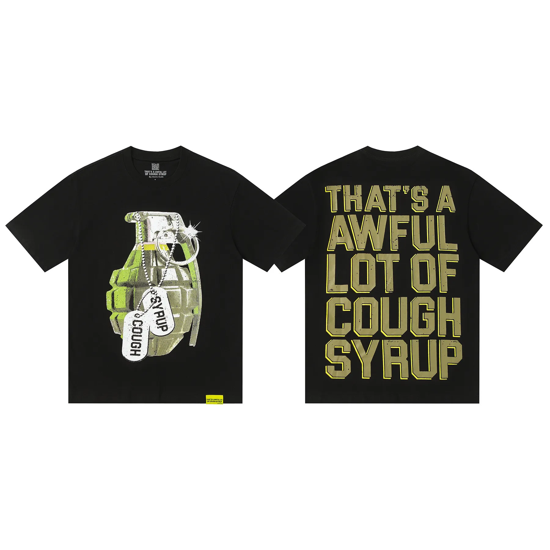 #Black I THAT'S A AWFUL LOT OF COUGH SYRUP In Stock Real shot American simple trendy brand loose casual T-shirt Fabric (fabric): 32 counts Weight combed double yarn pure cotton Sizes (size): S-M L X L Color (colour): Black 👉